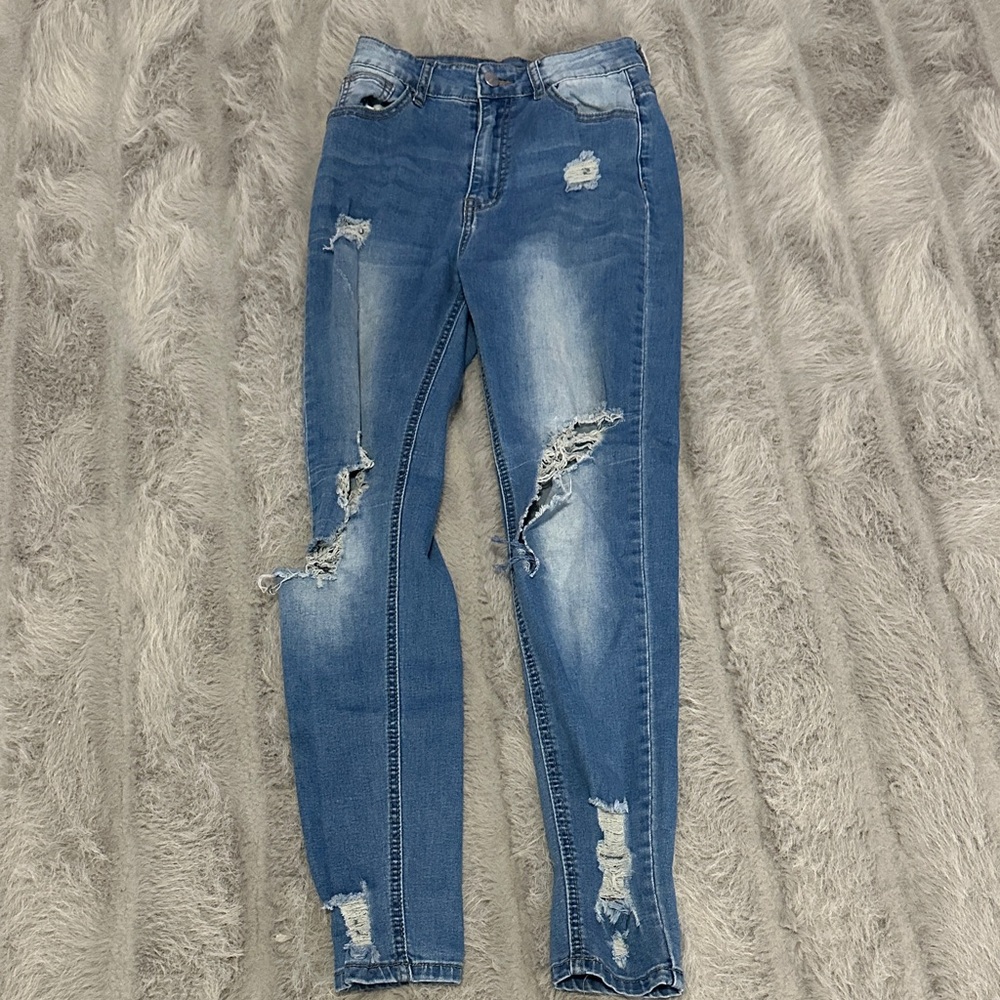 SHEIN Distressed Skinny Jeans in Blue